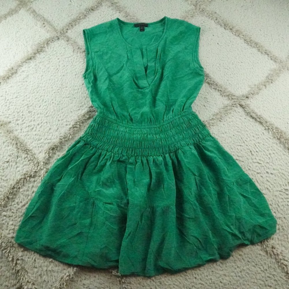 J. Crew Silk Smocked Waist Dress Womens 0P Emerald Green